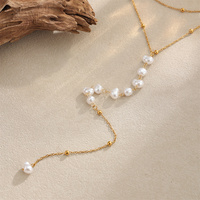 Colliers pendentifs en acier inoxydable en Y à 3 couches avec chaîne à pampilles de perles pour femmes, accessoires imperméables pour le cou, vente en gros
