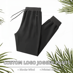 High Quality Customized Logo Jogger Pants for <b>Men</b> Cotton Sweat Gym Windproof Breathable Fleece Plain Dyed Flat Front Mid <b>Waist</b> - Product Image 2