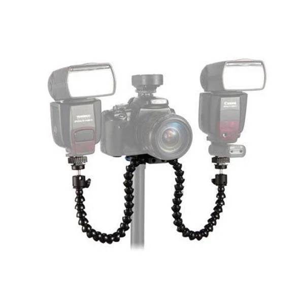 Dual Head Adjustable Hot Shoe Bracket for Sony Godox Speedlite Lights Strong Flexible Camera Flash Bracket Twin Double Mounts