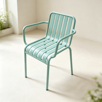 Ensemble de salle à manger en métal jaune vif pour l'extérieur, table et chaises en aluminium avec accoudoirs pour jardin, terrasse et café