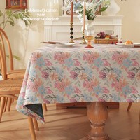 Nappe Florale Vintage Style Américain, Non Lavable, Anti-Poussière, Antidérapante, Rectangulaire, Sensation Haut de Gamme, Pour Usage Domestique