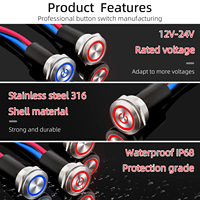 Interrupteurs à bouton-poussoir en acier inoxydable 316L IP68 20A avec fusible LED CE 220V pour structure électronique marine 1NO1NC Yacht/Bateau