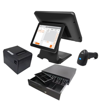 Sistema POS con Pantalla Táctil Capacitiva de 10 Puntos y Pantalla Dual de 15.6 Pulgadas, Terminal de Caja Registradora con Sistema Operativo Android, Pago NFC, 1 Año de Garantía