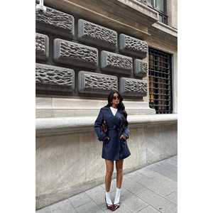 Gabardina Osanna Azul Marino para Mujer, Doble Botonadura, Estampada, Impermeable, Casual, para Primavera/Invierno, Personalizable, de Cachemira y Algodón - Product Image 2