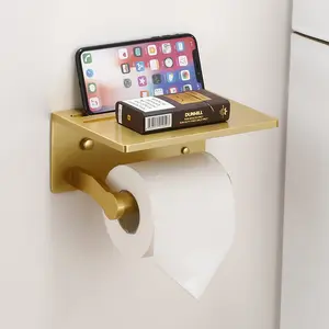 Aluminum Self Adhesive Toilet Paper Holder With Phone Shelf Toilet Paper Holder Toilet Roll Holder