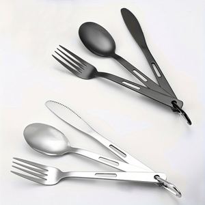Wholesale Modern Stainless Steel <b>Portable</b> <b>Cutlery</b> <b>Set</b> with Carabiner Knife Fork Spoon for Camping and Hiking Outdoor - Product Image 3