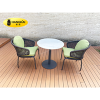 Açık Cafe restoran mobilya yemek seti veranda modern tasarım halat dokuma yemek sandalyesi yastık ile