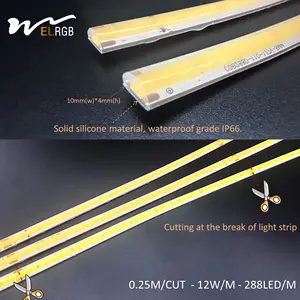 2024 Strip lampu pintar COB berperekat tegangan tinggi strip lampu putih/putih hangat 288 LED/M IP67 Strip led silikon Solid 110V/220V