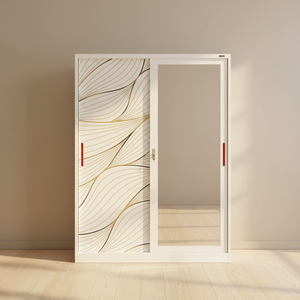 <span class=keywords><strong>Armadio</strong></span> Moderno in Acciaio Facile da Montare con Porta Scorrevole e Specchio Stampato per Ufficio e Casa - Product Image 1