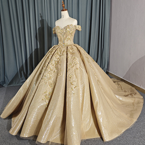 Robe de bal en dentelle dorée scintillante à manches courtes, robe de princesse pour bal de promo 6654 - Product Image 3