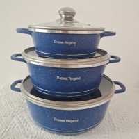 Batterie de cuisine moderne en aluminium moulé de 6 pièces Casseroles antiadhésives Couvercles en verre avec revêtement en marbre Poignées en métal moulé sous pression pour cuisinière à gaz de cuisine