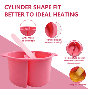 Chauffe-<span class=keywords><strong>cire</strong></span> en silicone à double compartiment, cylindrique, qualité alimentaire, facile à nettoyer, portable, pour visage et corps, logo personnalisable, OEM ODM - Product Image 5