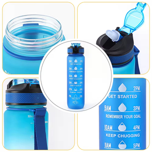 New Trend 32oz/1000ml BPA FREE Gradient Color Motivational Gym Fitness Sports <b>Plastic</b> Water Bottle with Time Marker - Product Image 4