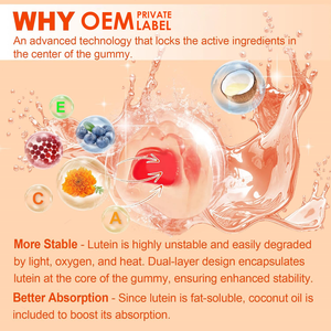 OEM şekersiz Lutein zeaksantin Gummies vitamin A, C, E, yabanmersini, Astaxanthin hindistan cevizi yağı ile görme sağlığı için - Product Image 3