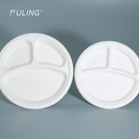 FULING Sans PFAS 9 10 Pouces Canne à Sucre Bagasse Pulpe Compostable Biodégradable Jetable Naturel Blanc Assiettes Rondes en Papier