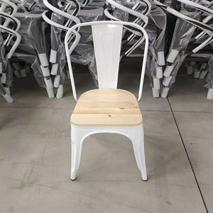 <span class=keywords><strong>Silla</strong></span> de Comedor de Metal Estilo Industrial Vintage, Apilable, de Hierro, con Cojín de <span class=keywords><strong>Madera</strong></span> Antigua Blanca, para Restaurante o Bar - Product Image 1