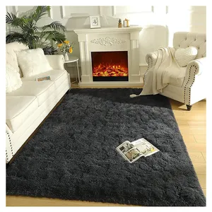 Alfombra antideslizante personalizada para sala de estar, alfombra suave y esponjosa de gran tamaño, color gris oscuro, de felpa PV para dormitorio