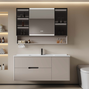 Meubles de salle de bain <span class=keywords><strong>sous</strong></span> l'évier en acier inoxydable SS304, <span class=keywords><strong>meuble</strong></span> de salle de bain Signature avec miroir à LED et armoire, mobilier de salle de bain économique - Product Image 1