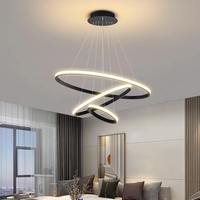 Zèle Éclairage Moderne Or Noir Led Rond Réglable Pendentif Lumières Cercle Anneau Lustre pour Salle À Manger