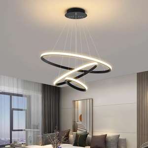 Zèle Éclairage Moderne Or Noir Led Rond Réglable Pendentif Lumières Cercle Anneau Lustre pour Salle À Manger - Product Image 3