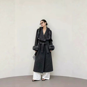 Manteau en cachemire réversible au design classique TT, ceinture, poignets en fourrure de renard, style long, manteau en laine pour femmes, série <span class=keywords><strong>hx</strong></span> - Product Image 4