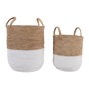 Cesti rotondi intrecciati con base bianca per la conservazione e l'organizzazione domestica, set di cesti decorativi in corda di cotone - Product Image 2