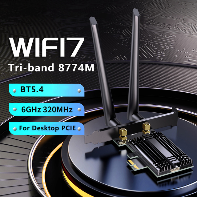 High Speed Wifi 7 Adapter Tri-band 2.4G 5G 6G 8774Mbps Wireless Network Card with BT5.4 Adapter for Desktop PCIE