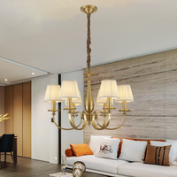 Lustre américain classique en laiton, éclairage de plafond décoratif en tissu pour salon et chambre, suspension moderne en cuivre