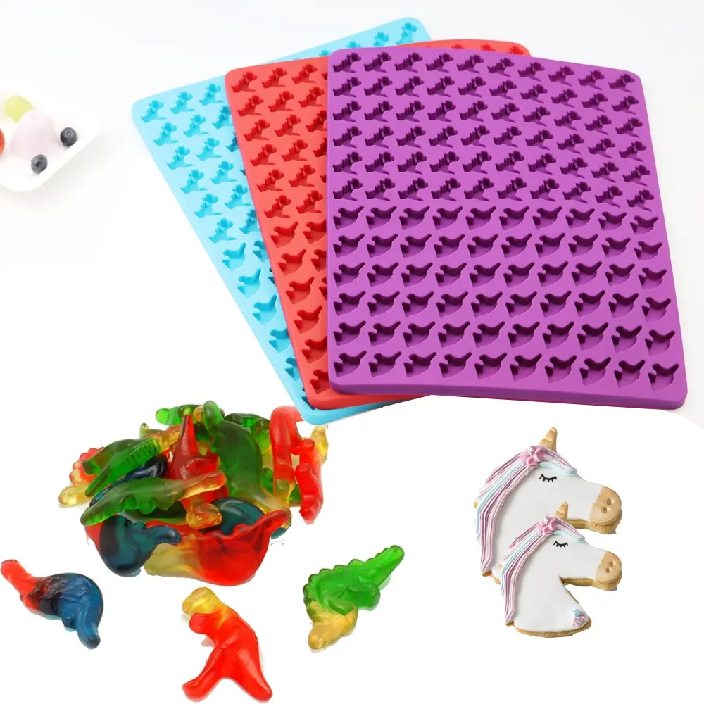 Food grade platinum biscuit moulds baking mats dog treat dinosaur unicorn silicone chocolate molds for Jelly chocolate gummy