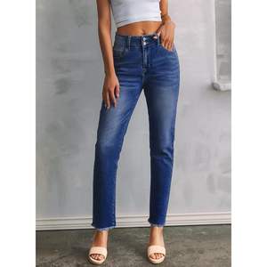 2025 2025, Pantalones vaqueros de pierna recta transpirables con control de barriga de cintura alta para mujer en azul, talla 4, traje de primavera, decoración con lazo - Product Image 5