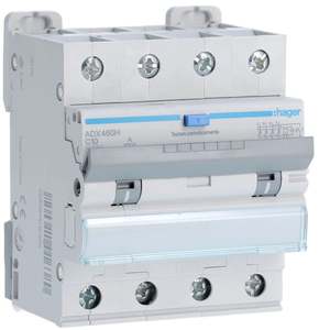 ADX460H ปรับแต่งได้ด้วย Hagers RCBO 10000A 4P curve C 10A type A 30mA 4M - Product Image 1