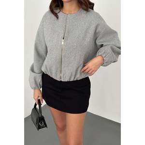 Chaqueta Bomber Gris al por Mayor para Mujer, Manga Larga, Tejida, Resistente al Viento, con Cierre Frontal - Product Image 6