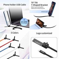 HC60W Kabel Pengisi Daya Multi Kepala Bentuk Y Dapat Dilipat Kabel Pengisi Daya Cepat Kabel Data Tablet Ponsel Kepala Miring 3A Gaming