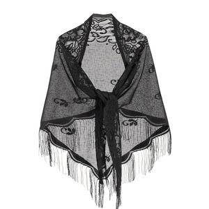 Fashion <strong>Women</strong> Black and <strong>Grey</strong> Floral Triangle Lace <strong>Scarves</strong> for Daily and Party Shawl and Wraps - Product Image 2