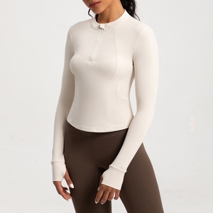 Vêtements <span class=keywords><strong>de</strong></span> yoga femmes demi fermeture éclair Slim Fit <span class=keywords><strong>sport</strong></span> à manches longues T-shirt Gym compresse course Fitness porter haut - Product Image 2