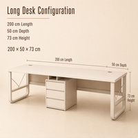Bureau d'ordinateur extra long pour deux personnes avec double passe-câbles, armoires de rangement et étagères ouvertes pour bureau à domicile