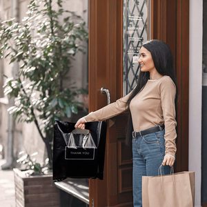 Personalized Jumbo Solid PE Plastic Shopping <b>Bag</b> Square Bottom Reusable Rose Gold Gusset Full Color Printing Clothing T Shirt - Product Image 4