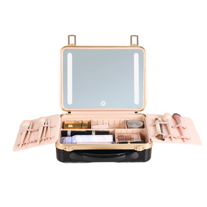 Estuche de belleza, bolsa de maquillaje de 12 pulgadas con compartimentos ajustables, estuche cosmético de viaje portátil, diseño de rayas en blanco y negro - Product Image 5