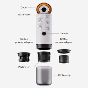 เครื่องชงกาแฟพกพา เอสเพรสโซ 17 บาร์ ชาร์จผ่าน USB แบบสองห้อง ใช้ได้ทั้งแคปซูลและกาแฟบด แบตเตอรี่ 2600mAh เหมาะสำหรับแคมป์ปิ้งและในรถยนต์ - Product Image 4
