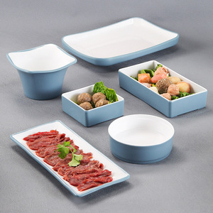 Melamine Dinnerware <b>Set</b> Rectangular Plates Serving Bowls For <b>Restaurant</b> Hotel Use Solid Color P8042 - Product Image 4