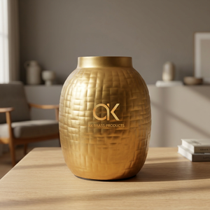 AK Brass Small indoor designer <b>unique</b> small gold smooth round flower <b>vase</b> for decor - Product Image 1