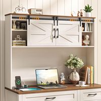 Bureau d'ordinateur portable de style farmhouse avec huche et 4 tiroirs, grand poste de travail en bois blanc rustique pour chambre et bureau