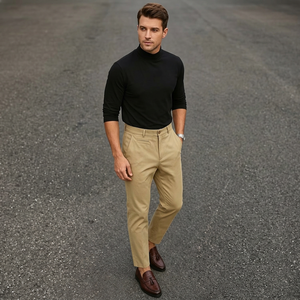 Pantalon décontracté kaki pour homme, coupe droite, taille mi-haute, en coton léger, uni, infroissable, idéal pour l'été, fabriqué au Bangladesh - Product Image 3