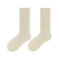 Chaussettes pour femmes en promotion, à une seule aiguille, 144N, avec bord côtelé, couleur unie, 85 % coton peigné, chaussettes mi-mollet pour l'hiver
