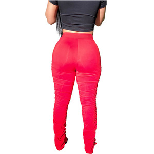 Leggings impilati delle donne dei pantaloni increspati <span class=keywords><strong>vita</strong></span> <span class=keywords><strong>alta</strong></span> di colore solido di estate XS-2XL di vendita superiore - Product Image 2