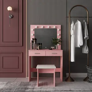 High Quality European Style Hollywood Dressing Table Wood Makeup Vanity With Storage Bedroom