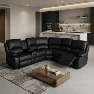 Modern Semicircular Air Leather Reclining Sectional <b>Sofa</b> <b>Set</b> with Metal Legs for Living Room and Apartment - Product Image 2