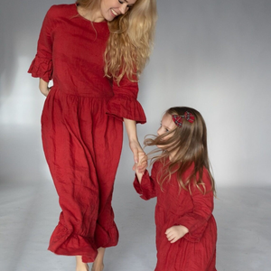 Personalizable Primavera 100% Lino Madre E Hija Vestido Manga Larga Extra Largo Padre E Hijo Vestido Conjunto - Product Image 1