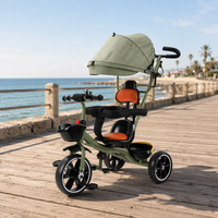 Tricycle poussette 4 en 1 pour enfant avec poignée parentale, auvent pare-soleil, panier et barrière de sécurité