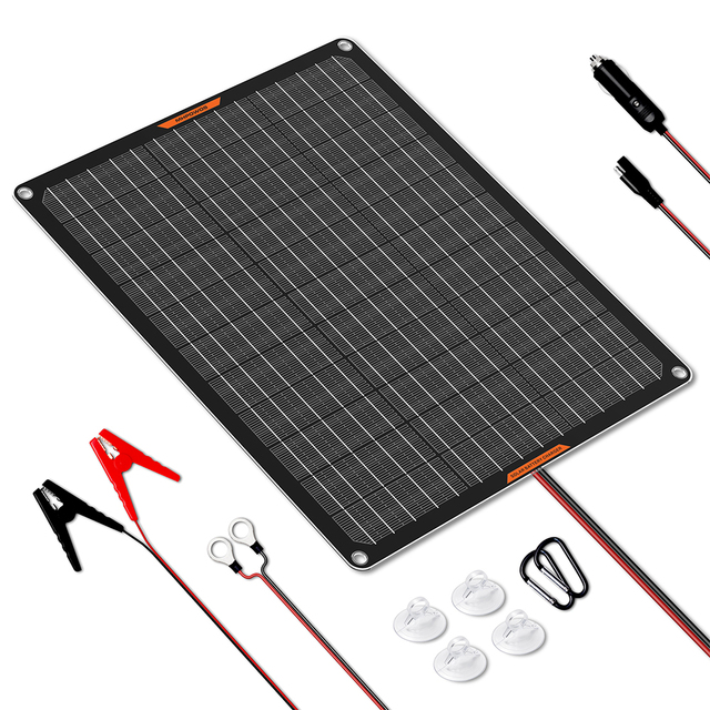 20W 18V Solar Charging Panel Trickle Charger Maintainer, Suitable for Motorcycles, RVs, Boats, IP67 Portable Solar Panels